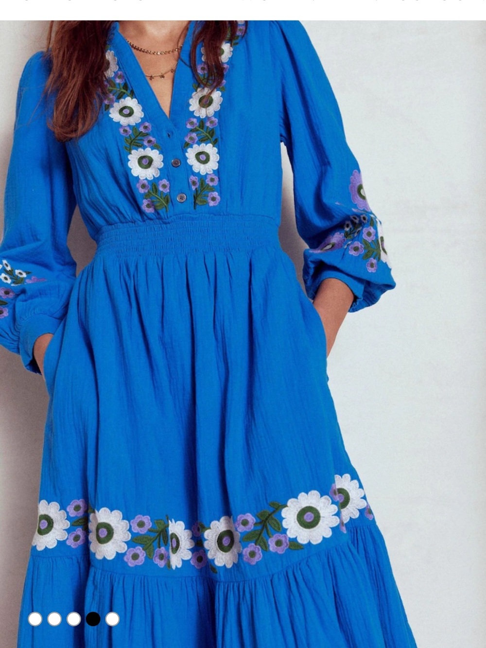 Boden Blue Elena Double Cloth Embroidered Midi Dress Size 12 - Picture 3 of 9